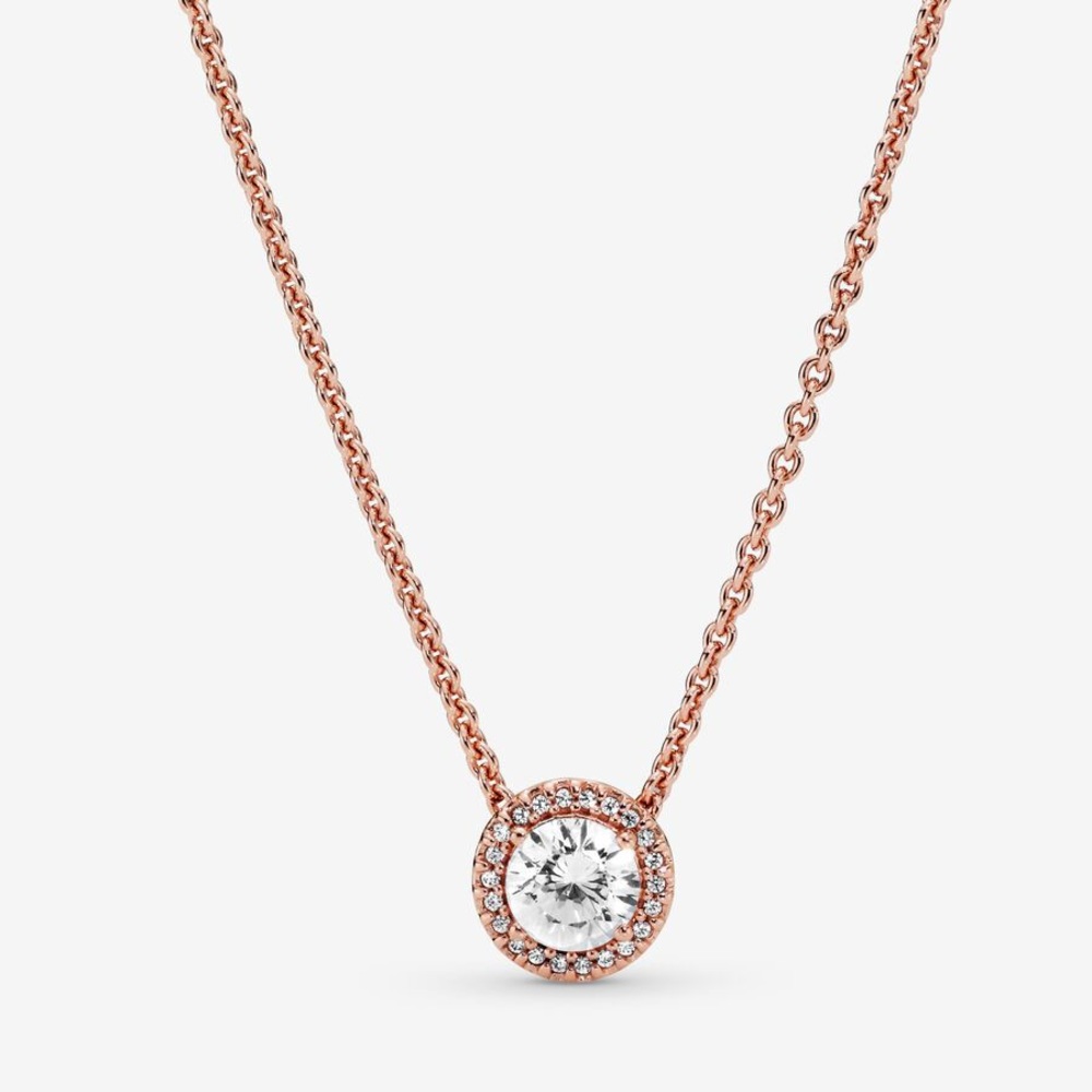 Pandora Round Sparkle Halo Necklace - Rose Gold